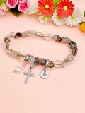 Natural Lodolite Quartz with Pearl and Cross Bracelet, N7106