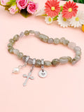 Natural Labradorite with Pearl and Cross Bracelet, N7107