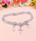 Natural Aquamarine with Pearl and Cross Bracelet, N7108