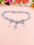Natural Aquamarine with Pearl and Cross Bracelet, N7108