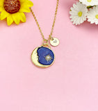Sun Blue Moon Necklace, Gold Celestial Pendant Jewelry Gift, N7187
