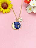 Sun Blue Moon Necklace, Gold Celestial Pendant Jewelry Gift, N7187