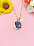 Sun Blue Moon Necklace, Gold Celestial Pendant Jewelry Gift, N7187