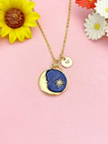 Sun Blue Moon Necklace, Gold Celestial Pendant Jewelry Gift, N7187