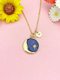 Sun Blue Moon Necklace, Gold Celestial Pendant Jewelry Gift, N7187
