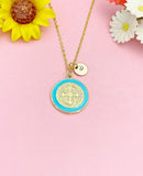 Gold Saint Benedict Medal Necklace, Protection Pendant, Faith Jewelry, 18K Plated Brass, N7188