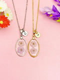 Silver or Gold Purple Press Flower Charm Necklace, N7191