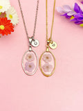 Silver or Gold Purple Press Flower Charm Necklace, N7191