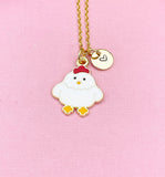 Gold Chicken Pendant Necklace, Enamel Rooster Charm, Farm Animal Jewelry