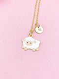 Gold Sheep Pendant Necklace, Enamel Lamb Charm, Animal Jewelry Gift