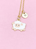 Gold Sheep Pendant Necklace, Enamel Lamb Charm, Animal Jewelry Gift