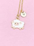 Gold Sheep Pendant Necklace, Enamel Lamb Charm, Animal Jewelry Gift