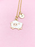 Gold Sheep Pendant Necklace, Enamel Lamb Charm, Animal Jewelry Gift