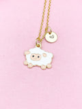 Gold Sheep Pendant Necklace, Enamel Lamb Charm, Animal Jewelry Gift