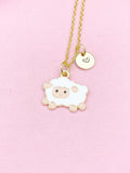 Gold Sheep Pendant Necklace, Enamel Lamb Charm, Animal Jewelry Gift
