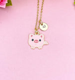 Gold Pig Pendant Necklace, Whimsical Animal Charm Jewelry, N7115
