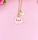 Gold Pig Pendant Necklace, Whimsical Animal Charm Jewelry, Gift Bag Ready