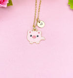 Gold Pig Pendant Necklace, Whimsical Animal Charm Jewelry, Gift Bag Ready