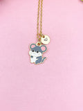 Gold Mouse Pendant Necklace, Whimsical Animal Charm Jewelry, 18 Inch Chain