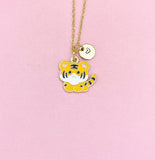 Gold Tiger Pendant Necklace, Dainty Animal Charm, 18K Plated Brass/Steel Chain