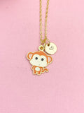 Gold Monkey Pendant Necklace, Whimsical Animal Charm Jewelry, Gift Bag Included