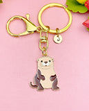 Gold Enamel Otter Keychain, Whimsical Animal Charm Accessory