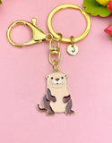 Gold Enamel Otter Keychain, Whimsical Animal Charm Accessory