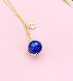 Dark Blue Agate Necklace, Natural Gemstone Jewelry, N7140