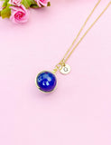 Dark Blue Agate Necklace, Natural Gemstone Jewelry, N7140