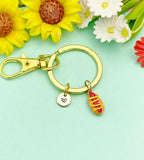 Hot Dog Charm Keychain with Personalized Initial Pendant, N6492K