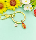Hot Dog Charm Keychain with Personalized Initial Pendant, N6492K