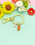 Hot Dog Charm Keychain with Personalized Initial Pendant, N6492K