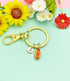 Hot Dog Charm Keychain with Personalized Initial Pendant, N6492K