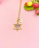 Menorah Star of David Necklace, Gold Faith Pendant Jewelry Gift, N7148
