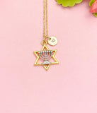 Menorah Star of David Necklace, Gold Faith Pendant Jewelry Gift, N7148