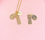 Coffee and Coffee Bean Necklace, Gold Coffee Lover Charm Jewelry Gift, N7151