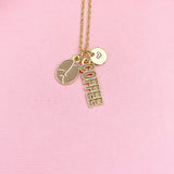 Coffee and Coffee Bean Necklace, Gold Coffee Lover Charm Jewelry Gift, N7151