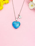 Blue Heart Agate Necklace, Natural Gemstone Pendant Jewelry Gift, N7154