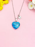 Blue Heart Agate Necklace, Natural Gemstone Pendant Jewelry Gift, N7154