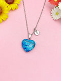 Blue Heart Agate Necklace, Natural Gemstone Pendant Jewelry Gift, N7154