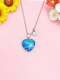 Blue Heart Agate Necklace, Natural Gemstone Pendant Jewelry Gift, N7154