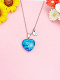 Blue Heart Agate Necklace, Natural Gemstone Pendant Jewelry Gift, N7154