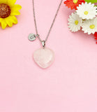 Rose Quartz Heart Necklace, Natural Gemstone Pendant Jewelry Gift, N7155