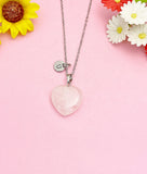 Rose Quartz Heart Necklace, Natural Gemstone Pendant Jewelry Gift, N7155