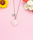 Rose Quartz Heart Necklace, Natural Gemstone Pendant Jewelry Gift, N7155