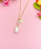 Freshwater Pearl Necklace with CZ Peg Bail, Gold Pearl Pendant Gift, N7157