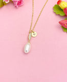 Freshwater Pearl Necklace with CZ Peg Bail, Gold Pearl Pendant Gift, N7157