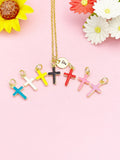 Cross Necklace, Gold Enamel Cross Pendant Jewelry Gift, N7191
