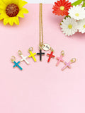 Cross Necklace, Gold Enamel Cross Pendant Jewelry Gift, N7191