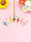 Cross Necklace, Gold Enamel Cross Pendant Jewelry Gift, N7191